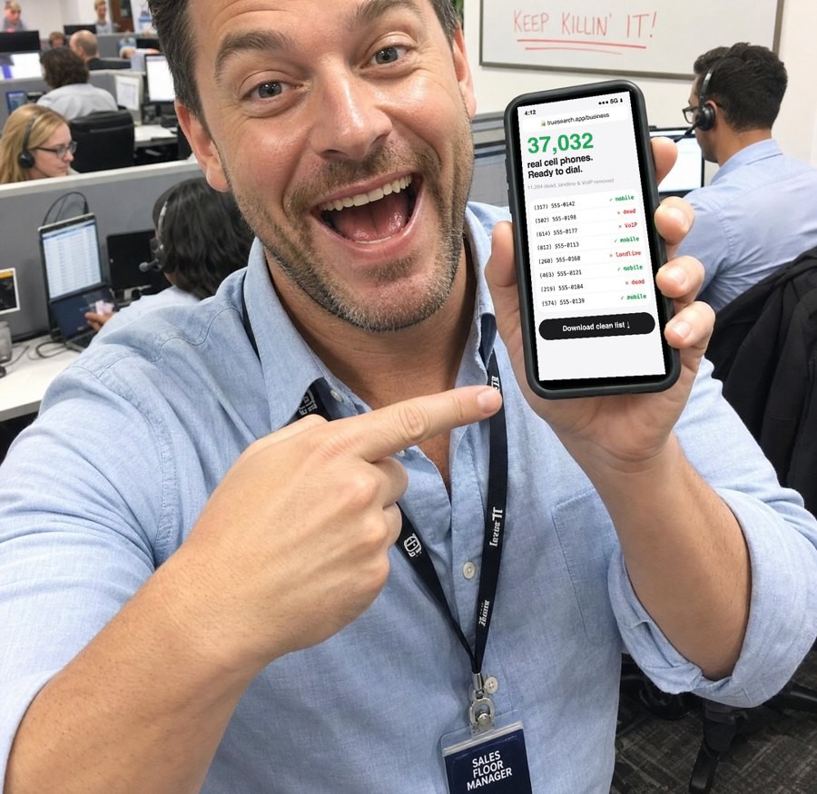 Sales manager showing a cleaned list on his phone
